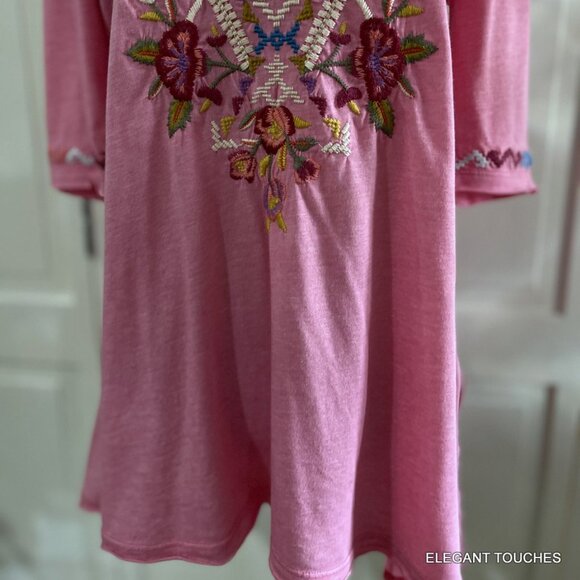 Johnny Was JWLA Pink Embroidered Round Neck Blouse Boho Top S - Picture 3 of 11